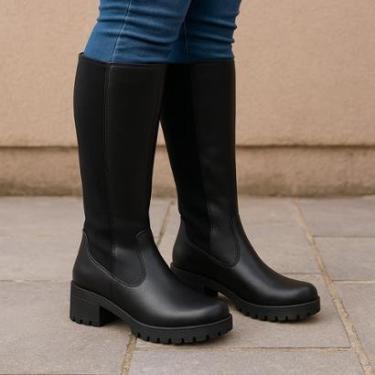 Imagem de Bota Feminina Cano Longo Montaria Confortável com Ziper Preta-Feminino