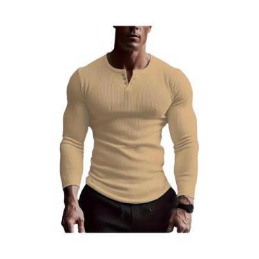 Imagem de Camisa Casual Masculina plus Size De Manga Longa Sem Gola, Alta Elasti
