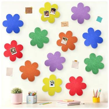 Imagem de 12 peças de placa de feltro de flores coloridas com 50 pinos de pressão - quadro de avisos autoadesivo de parede de 29 cm para casa, escritório, sala de aula - exibição de fotos, decorações de