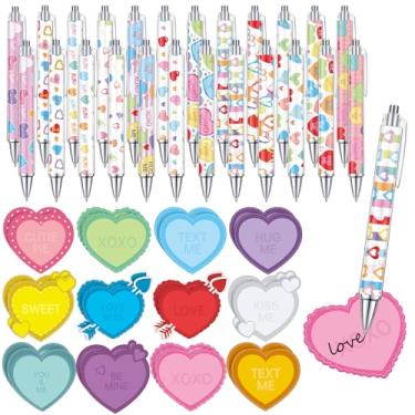 Imagem de Harloon 48 canetas de dia dos namorados com notas adesivas caneta esferográfica de coração retrátil, notas adesivas, prêmios para lembrancinhas de festa (tendência)
