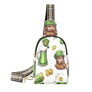 Imagem de CEBUGI Bolsa tiracolo feminina de couro com elementos do dia de São Patrício, bolsa de peito para caminhadas, viagens ao ar livre