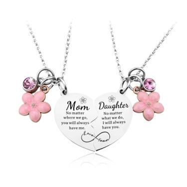 Imagem de Sudaporn Conjunto de colar para mãe e filha, pingente de coração, presentes de Dia das Mães, Filha, para Mommmy, I Love You, colares de coração combinando, pacote com 2
