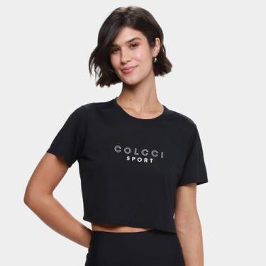 Imagem de Camiseta Cropped Colcci Casual Feminina, Preto, P