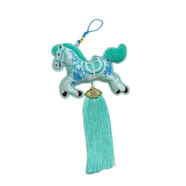 Imagem de CarpNettore Pingente de Cavalo em Pelúcia Bordada, Ornamento Do Zodíaco Chinês, Estatueta de Tecido, Colecionável, com Função de Pendurar, Ideal para Decoração de, Cavalo Azul Correndo, Borlas
