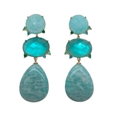 Imagem de Brincos pendentes de jade verde 17 x 22 mm