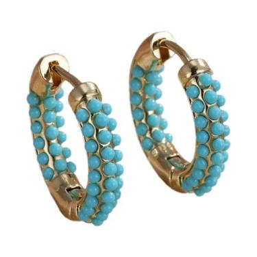 Imagem de Brincos De Argola Turquesa Para Mulheres, Acessórios De Festa Com Zirc