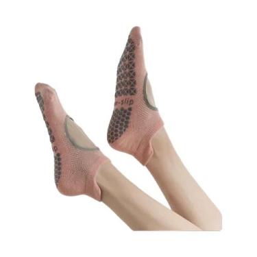 Imagem de Meias De Algodão Para Pilates E Yoga Femininas Antiderrapantes Com Des