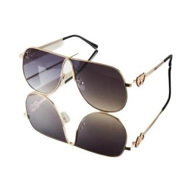 Imagem de Óculos De Sol Femininos Estilo Aviador Com Armação Grande E Hastes Dup