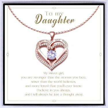 Imagem de Colar de coração banhado a ouro rosa "I Love You" para mulheres, colar de amor eterno, pingente de pedra do mês de nascimento para aniversário dela, aniversário, dia dos namorados, presente de Natal