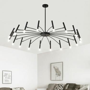 Imagem de NILSE Lustre Sputnik moderno de LED 18 luzes preto com lâmpadas G9, luminária grande de meados do século 133 cm, iluminação regulável para sala de jantar, hall de entrada, casa de fazenda, quarto
