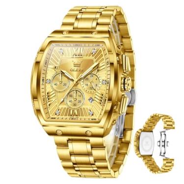 Imagem de OLEVS Relógios masculinos analógicos, quartzo, luxuoso, diamante, à prova d'água, cronógrafo, aço inoxidável, mostrador grande, quadrado, data, fase da lua, numerais romanos, relógio social masculino