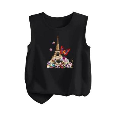 Imagem de Camiseta Regata Infantil Com Estampa De Desenho Animado, Torre Eiffel,
