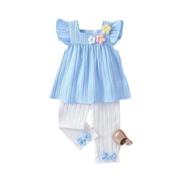 Imagem de Conjunto De Roupa De Verão Para Meninas, Top Com Mangas Esvoaçantes, C