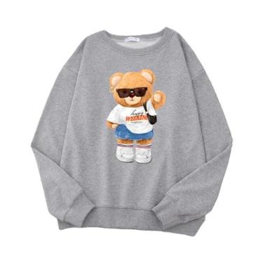 Imagem de Moletom Oversized Feminino De Fleece Com Estampa De Urso Fofo, Estilo 