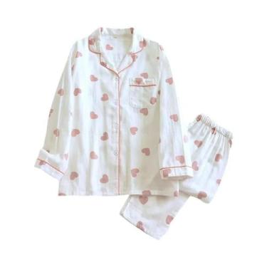 Imagem de Conjunto De Pijamas Femininos De Manga Longa 100% Algodão Para Primave