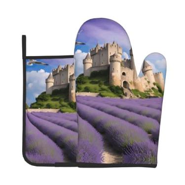 Imagem de Lindo conjunto de luvas de forno com estampa de lavanda com 2 peças, adequado para cozinhar, assar e grelhar ao ar livre