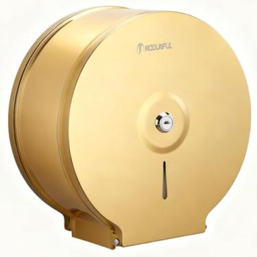 Imagem de Dispensador de papel higiênico jumbo comercial, suporte de parede de aço inoxidável, rolo bloqueável de 22 cm, dispensador de papel higiênico (ouro)