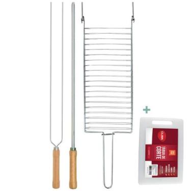 Imagem de Kit Preparo Churrasco 4pcs Churrasqueira Grelha e Espetos 55cm Simples
