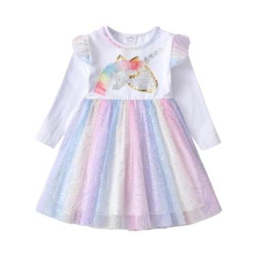 Imagem de Vestido De Princesa Colorido Com Manga Longa E Tule De Unicórnio Para 