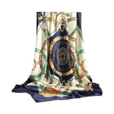 Imagem de Lenços Hijab De Seda Satinada Grandes Para Mulheres 90cmx90cm, Estampa