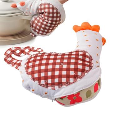 Imagem de Luvas de forno de cozinha, fofas e macias e resistentes ao calor | Luvas de forno de cozinha, suprimentos de cozinha, para casa de fazenda, assar, grelhar no micro-ondas, mulheres, mãe e dia das mães