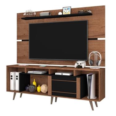 Imagem de Conjunto Rack E Painel Sala Para Tv Até 65 Polegadas Freijo Rustico-preto Fosco