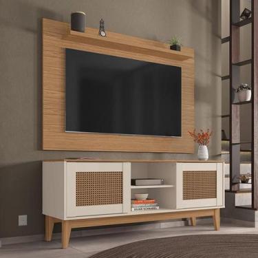 Imagem de Conjunto Sala Rack Painel Safira com Pés Madeira Maciça - Loja DoceLar