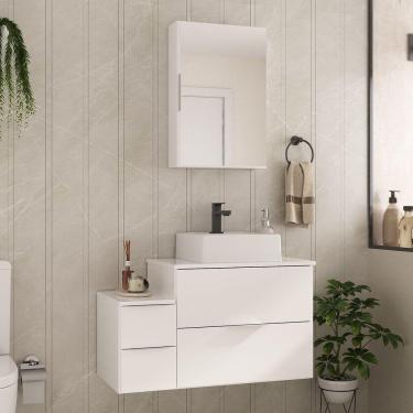 Imagem de Conjunto Gabinete Banheiro Nivus 80 (gabinete+espelheira+cuba) Branco Inteiro