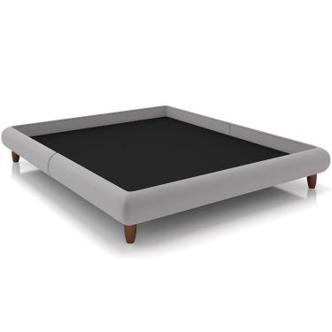 Imagem de Cama Casal Base Box Pés De Madeira 156cm Otto P05 Veludo Cinza - Lyam Decor