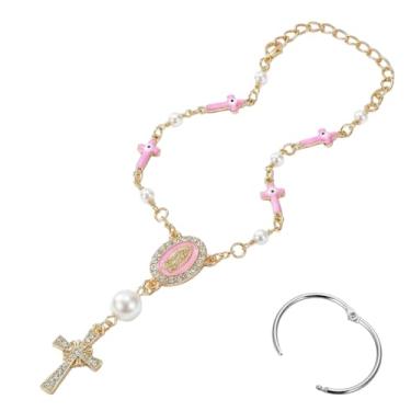 Imagem de KNITUKL Rosário de carro para espelho retrovisor, pingente de olho turco, interior de carro, espelho retrovisor, decoração automotiva, medalha de carro e cruz acessórios de pendurar personalizados