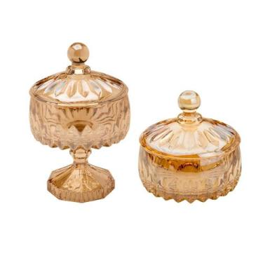 Imagem de Kit Bomboniere POTICHE CRISTAL Wolff Baleiro Pote Vidro AMBAR - GENERI