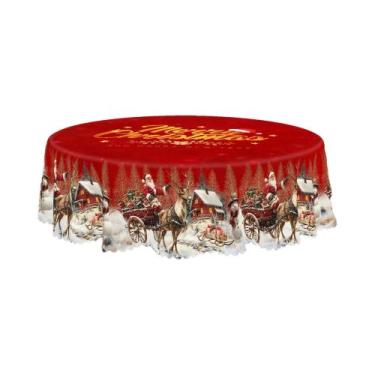 Imagem de Toalha De Mesa Vermelha De Natal Vintage Com Designs De Papai Noel, Bo