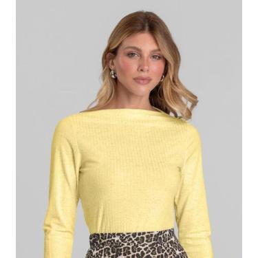 Imagem de Blusa Feminina Manga Longa Canelada Dianna Amarelo, PP, Amarelo