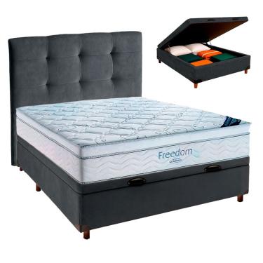 Imagem de Baú Blindado Cinza + Colchão Casal Freedom Ortobom + Cabeceira