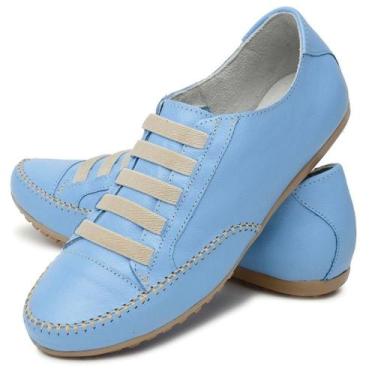 Imagem de sapatênis feminino Comfort Bella Dama em Couro Azul claro, Azul, 39