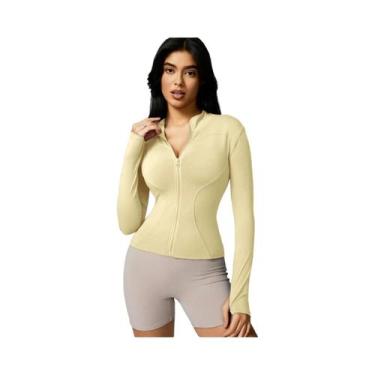 Imagem de Jaqueta Esportiva Feminina De Manga Longa Com Zíper E Gola Alta Em Cor