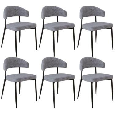 Imagem de Kit 06 Cadeiras Estofada Para Sala De Jantar Serena Preto C01 Linho La