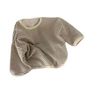 Imagem de Camiseta Infantil Listrada De Manga Comprida De Algodão, Camiseta Casu