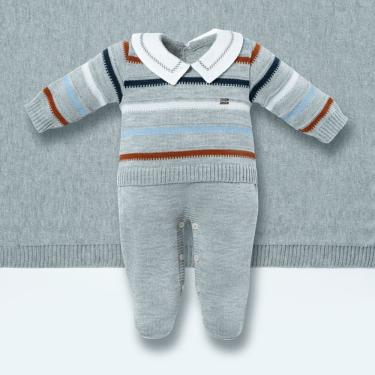Imagem de Saída Maternidade Menino Macacão Listras + Manta Cinza - Hug