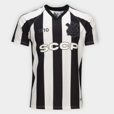 Imagem de Camiseta Corinthians Dry Masculina, Preto, Branco, GG