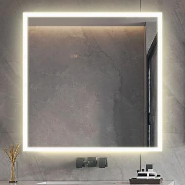 Imagem de Espelho Quadrado 110x110 Led Jateado Frontal Luxo Bancada Dupla Neutro