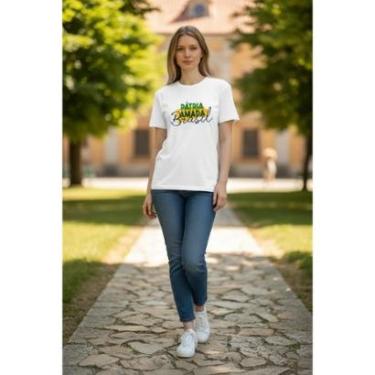 Imagem de Camiseta Feminina Estilosa Dia a Dia Brasil Pátria Amada Manga Curta em Algodão do P ao G1-Feminino