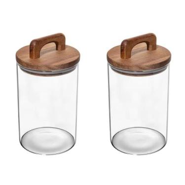 Imagem de Conjunto 02 Potes de Vidro com Tampa Hermética de Acácia 1L Wolff
