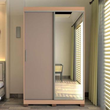 Imagem de Guarda Roupa Solteiro América 2 Portas de Correr 2 Gavetas MDP com Espelho Avelã Bartira Móveis