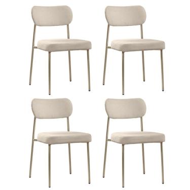 Imagem de Cadeira Jantar Estofada Pé Metal Rosê Kit 4 Lavy Boucle Bege S08 - Mpozenato