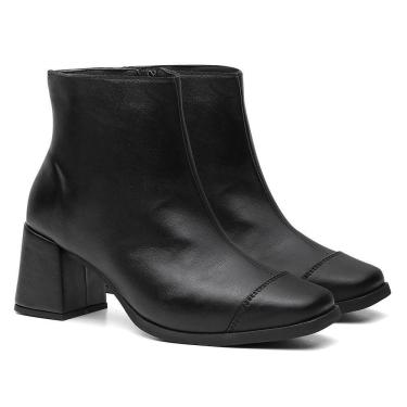 Imagem de Bota Feminina Couro Cano Curto Salto Grosso Bico Quadrado Zíper