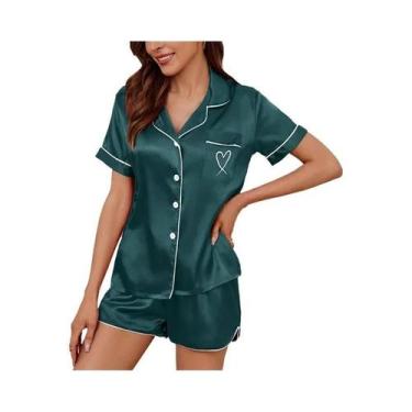 Imagem de Conjunto De Pijama Feminino Com Estampa De Coração, Camiseta De Manga 