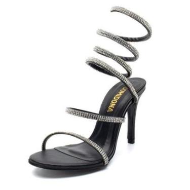 Imagem de Sandália Feminina Espiral Salto Fino Com Strass Brilho Domidona 116.32-Feminino
