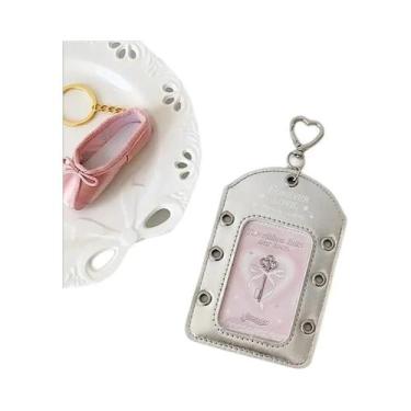 Imagem de Porta-photocards Kpop De PU Prateado Com Renda, Capa Transparente Para