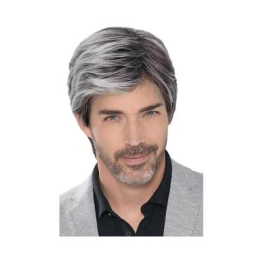 Imagem de Peruca Sintética Masculina Curta Com Divisão Lateral, Preta, Natural, 